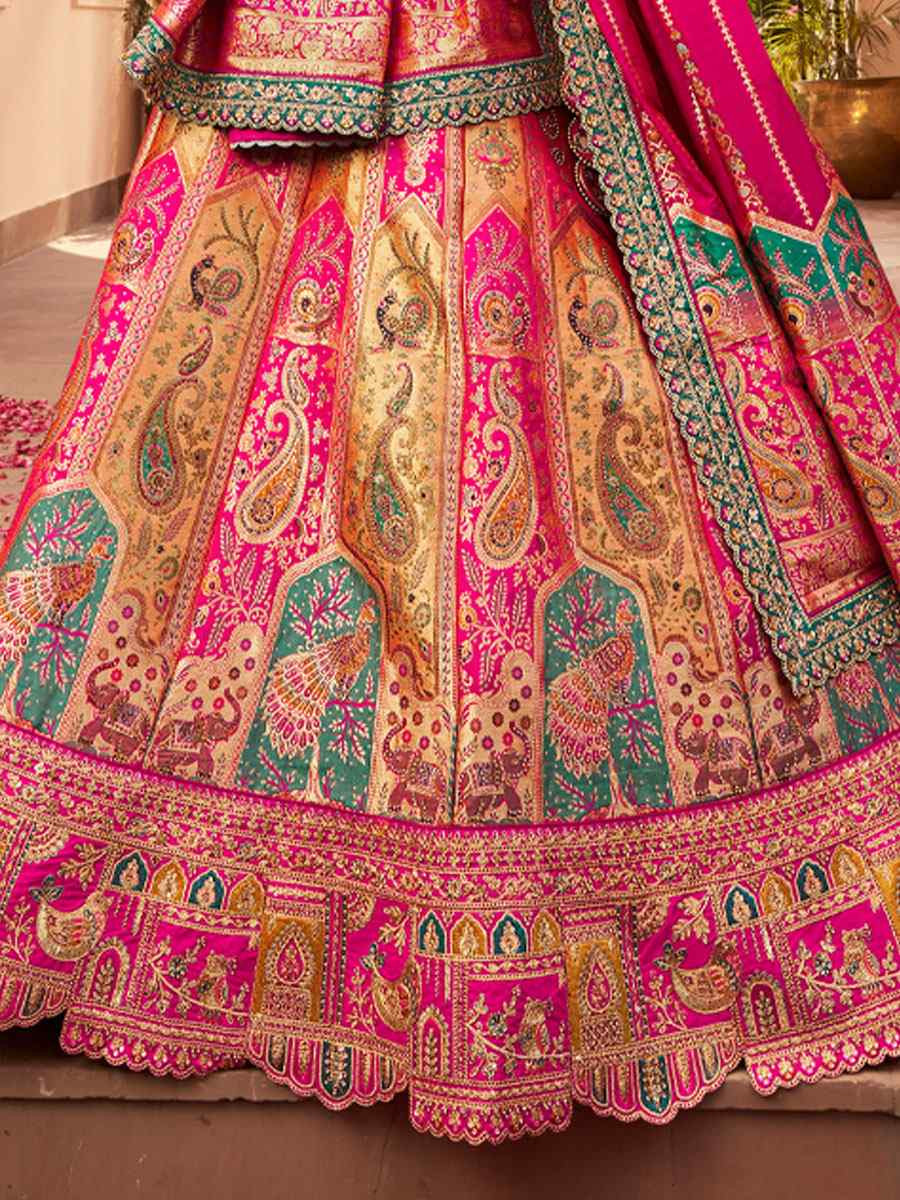 Multi Banarasi Silk Embroidered Festival Wedding Party Reception Heavy Border Lehenga Choli