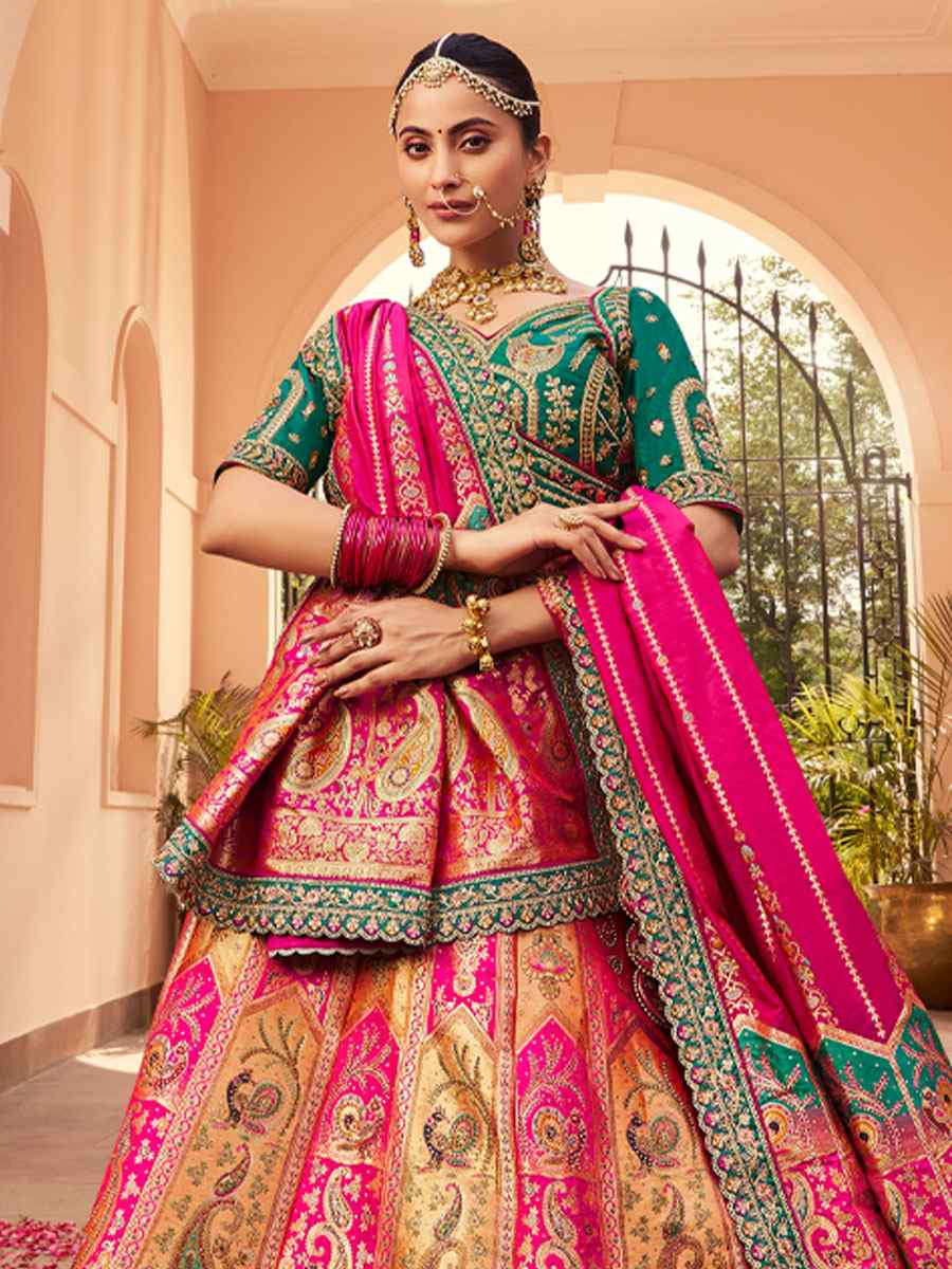 Multi Banarasi Silk Embroidered Festival Wedding Party Reception Heavy Border Lehenga Choli