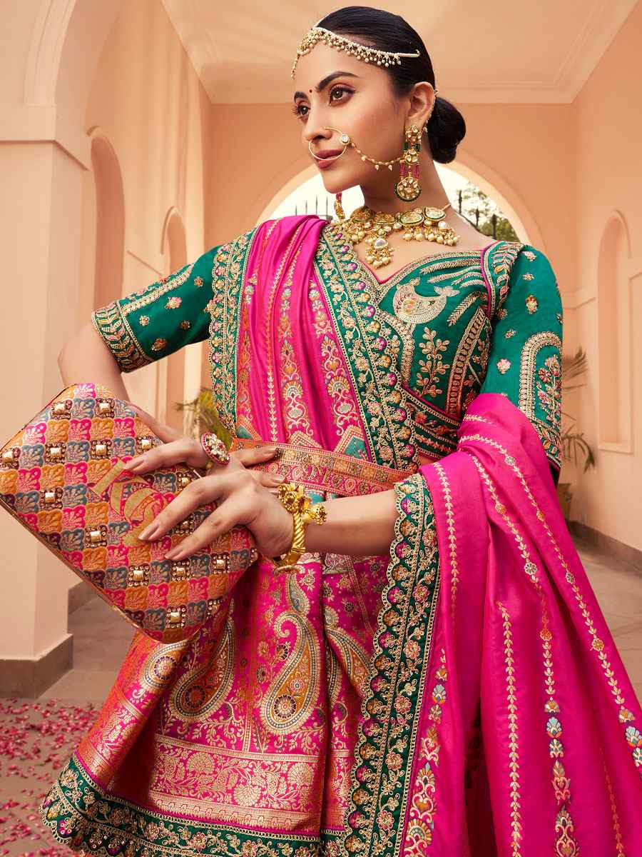 Multi Banarasi Silk Embroidered Festival Wedding Party Reception Heavy Border Lehenga Choli