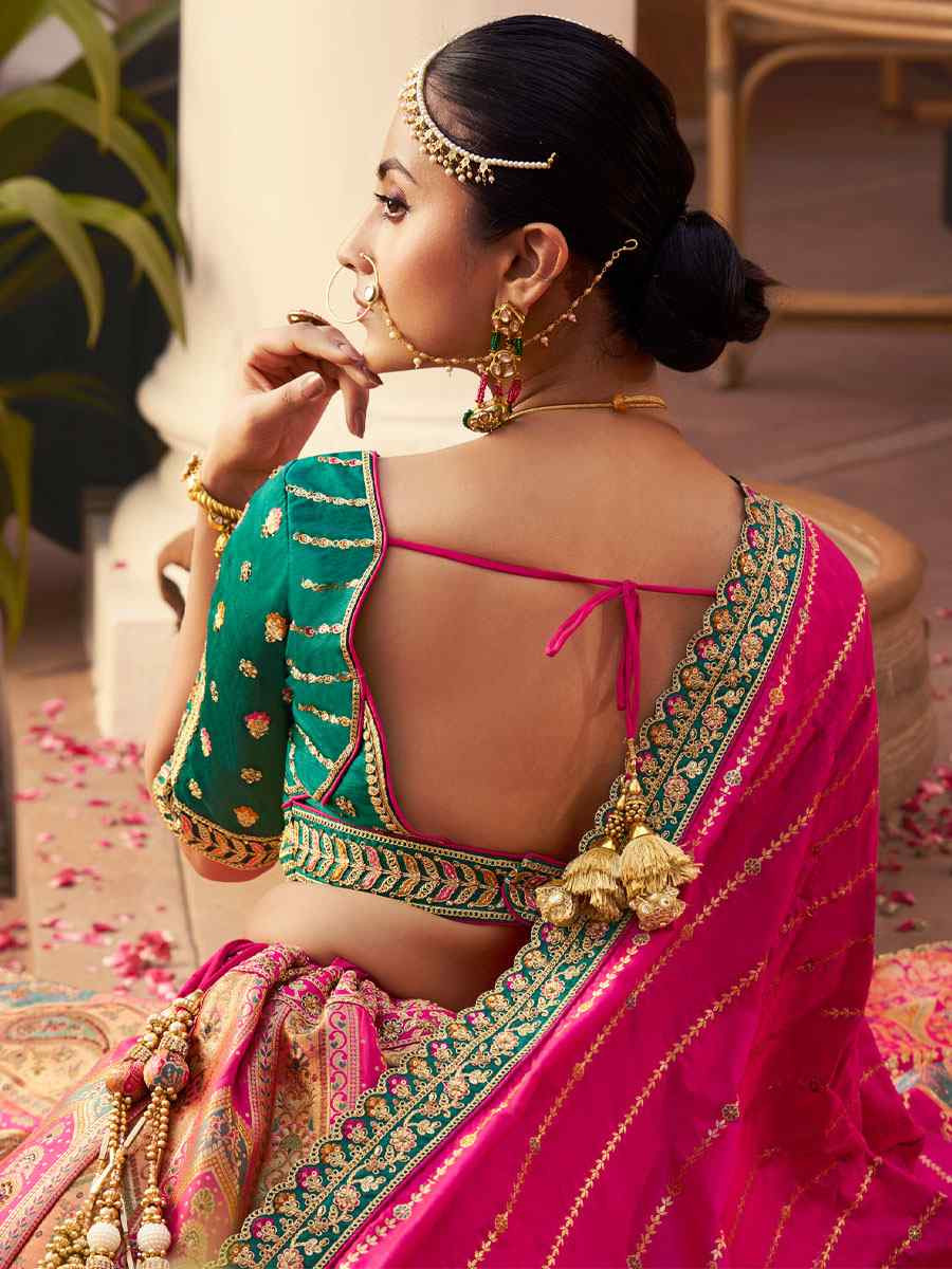 Multi Banarasi Silk Embroidered Festival Wedding Party Reception Heavy Border Lehenga Choli