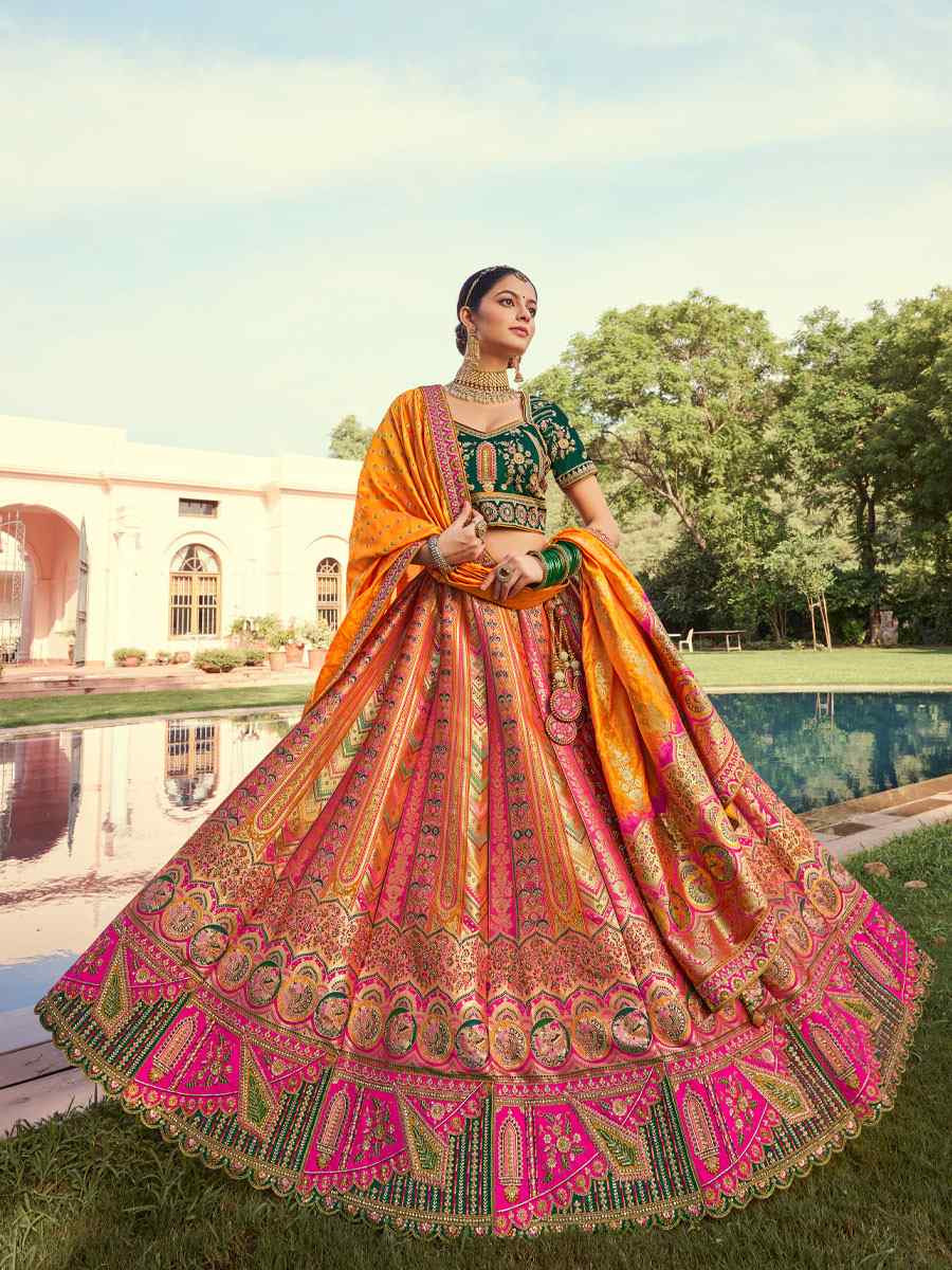 Multi Banarasi Silk Embroidered Festival Wedding Party Reception Heavy Border Lehenga Choli