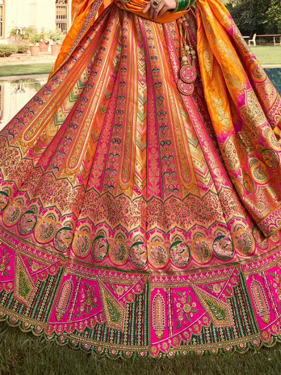 Multi Banarasi Silk Embroidered Festival Wedding Party Reception Heavy Border Lehenga Choli