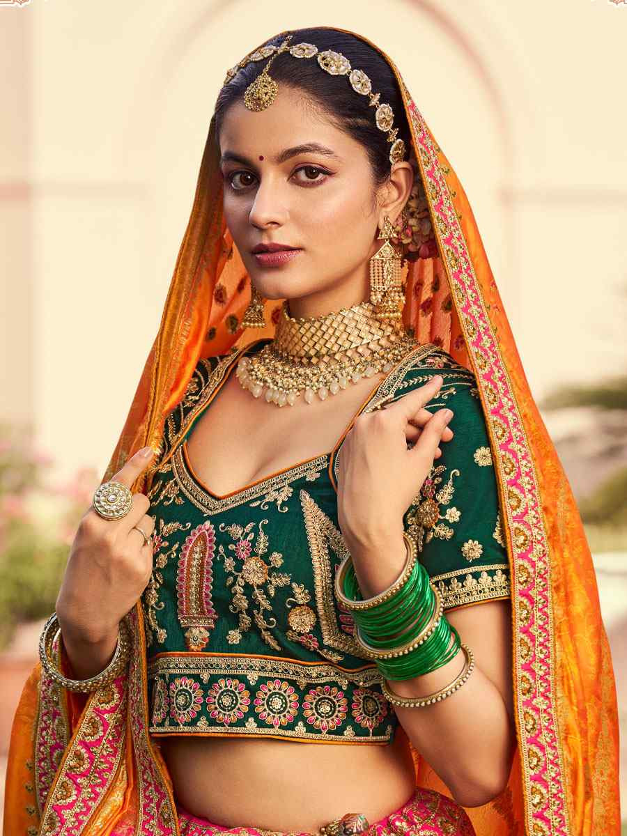 Multi Banarasi Silk Embroidered Festival Wedding Party Reception Heavy Border Lehenga Choli