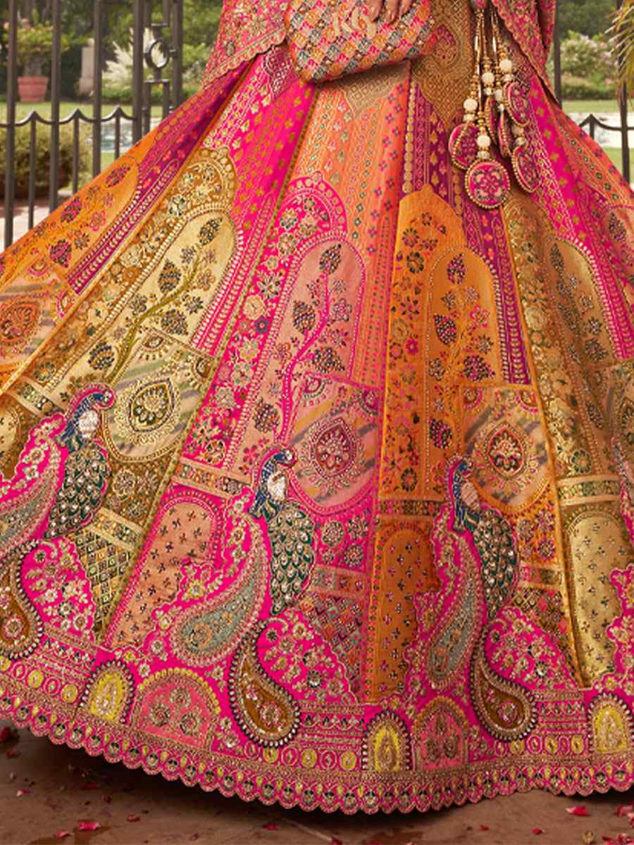 Multi Banarasi Silk Embroidered Festival Wedding Party Reception Heavy Border Lehenga Choli