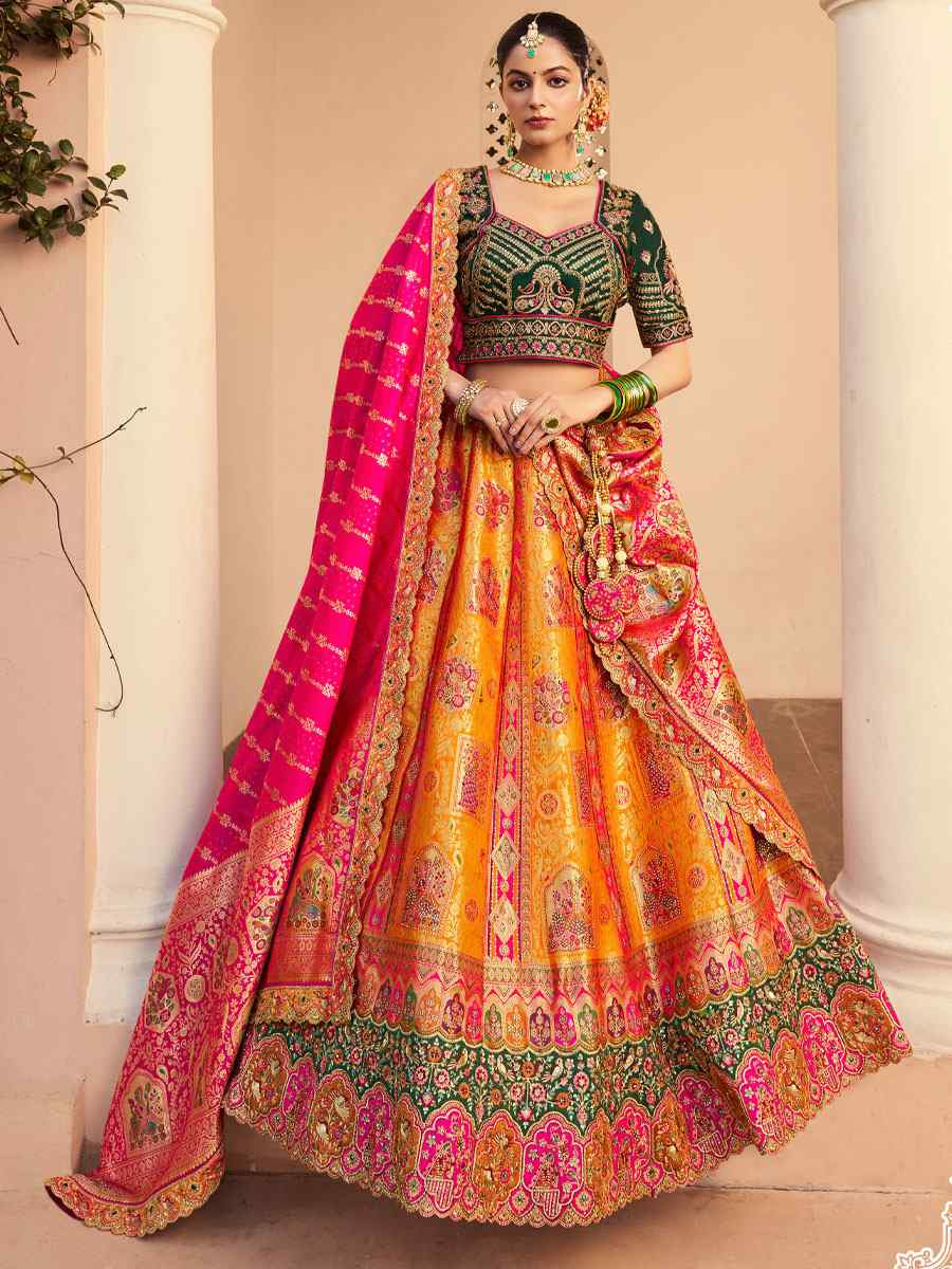 Multi Banarasi Silk Embroidered Festival Wedding Party Reception Heavy Border Lehenga Choli