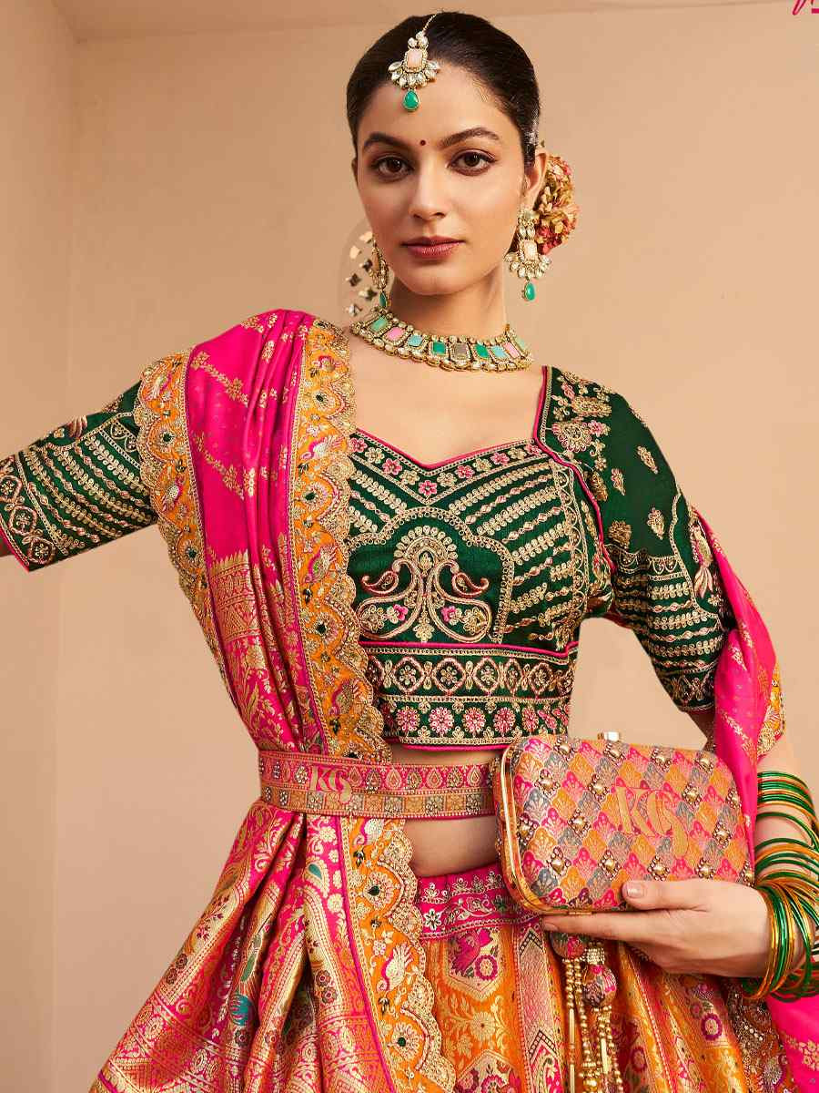 Multi Banarasi Silk Embroidered Festival Wedding Party Reception Heavy Border Lehenga Choli