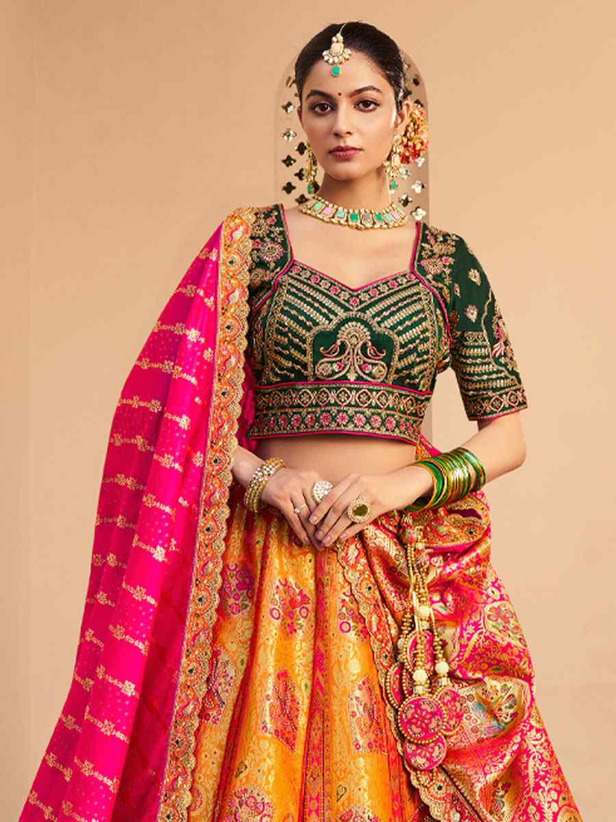 Multi Banarasi Silk Embroidered Festival Wedding Party Reception Heavy Border Lehenga Choli