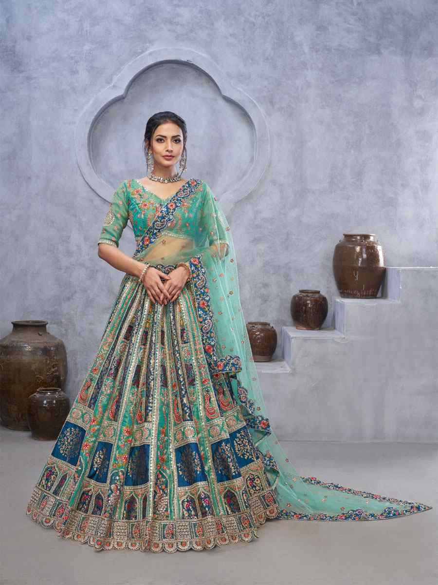 Multi Banarasi Silk Embroidered Wedding Reception Festival Heavy Border Lehenga Choli