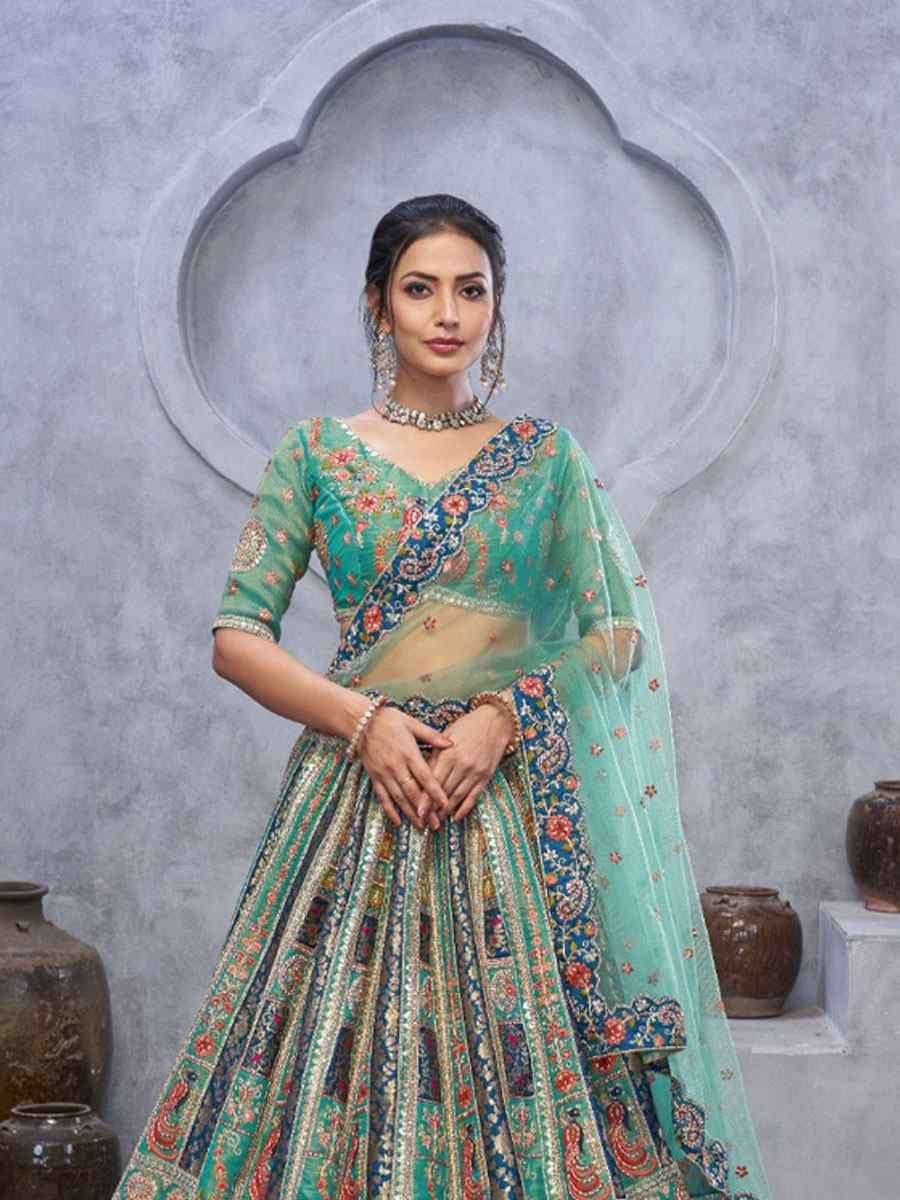 Multi Banarasi Silk Embroidered Wedding Reception Festival Heavy Border Lehenga Choli