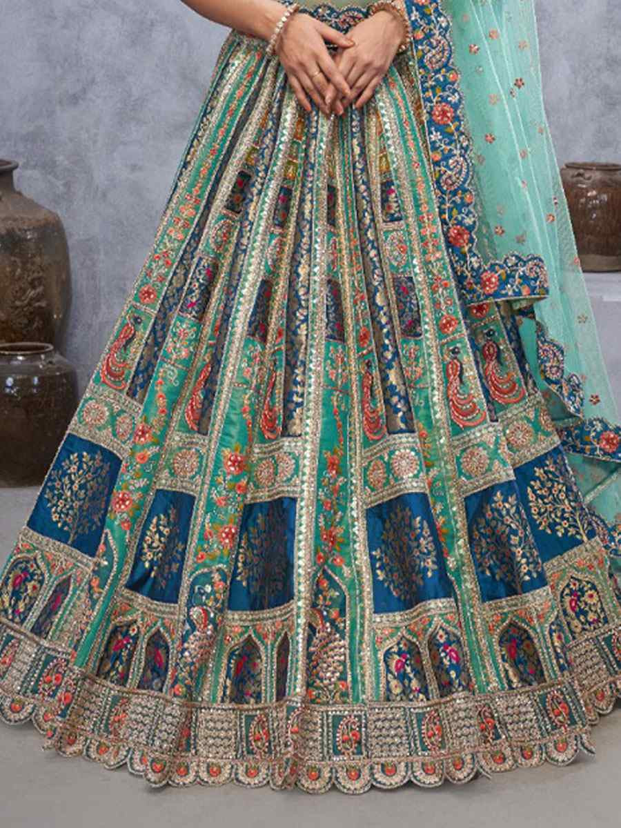 Multi Banarasi Silk Embroidered Wedding Reception Festival Heavy Border Lehenga Choli