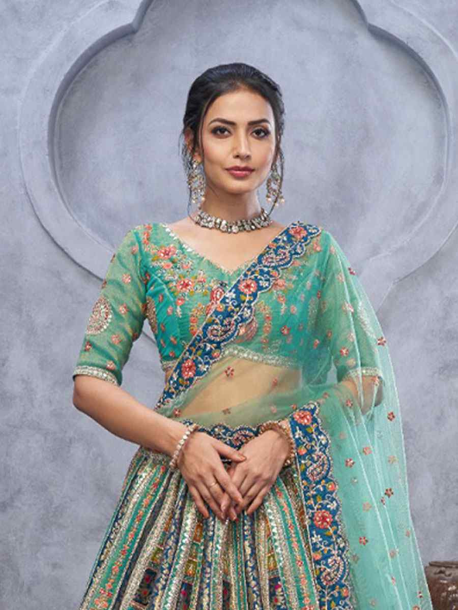 Multi Banarasi Silk Embroidered Wedding Reception Festival Heavy Border Lehenga Choli