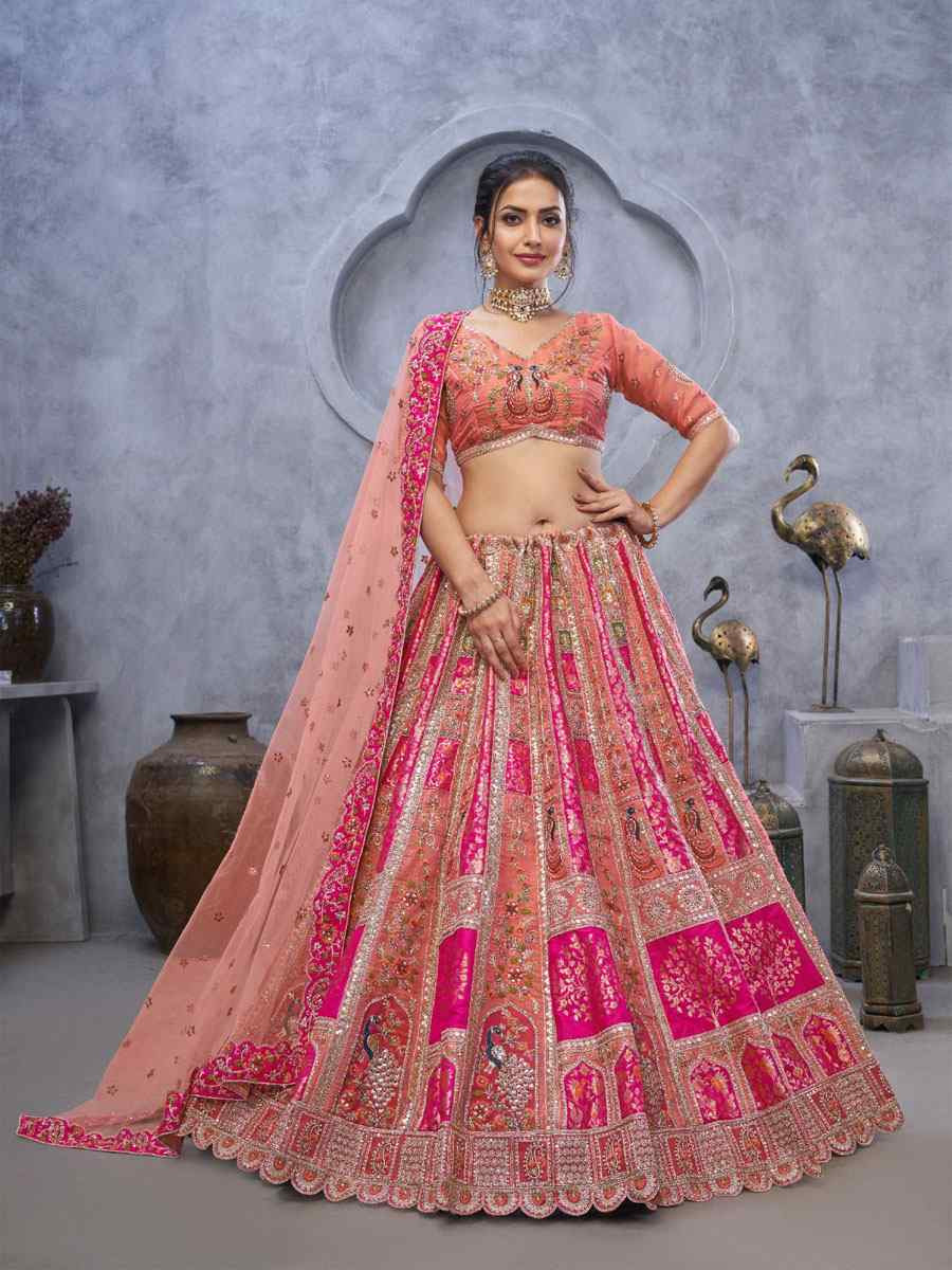 Multi Banarasi Silk Embroidered Wedding Reception Festival Heavy Border Lehenga Choli