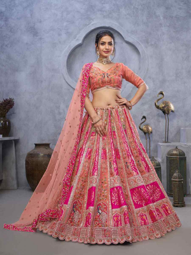 Image of Multi Banarasi Silk Embroidered Wedding Reception Festival Heavy Border Lehenga Choli