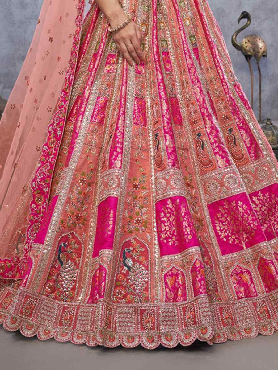 Multi Banarasi Silk Embroidered Wedding Reception Festival Heavy Border Lehenga Choli