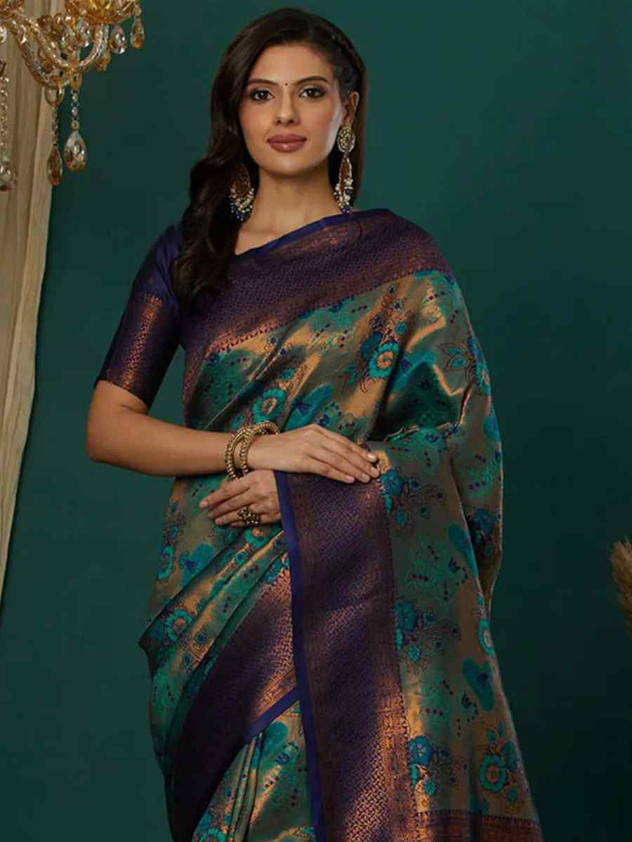 Multi Banarasi Silk Handwoven Traditional Bridal Reception Festival Wedding Fancy Heavy Border Saree