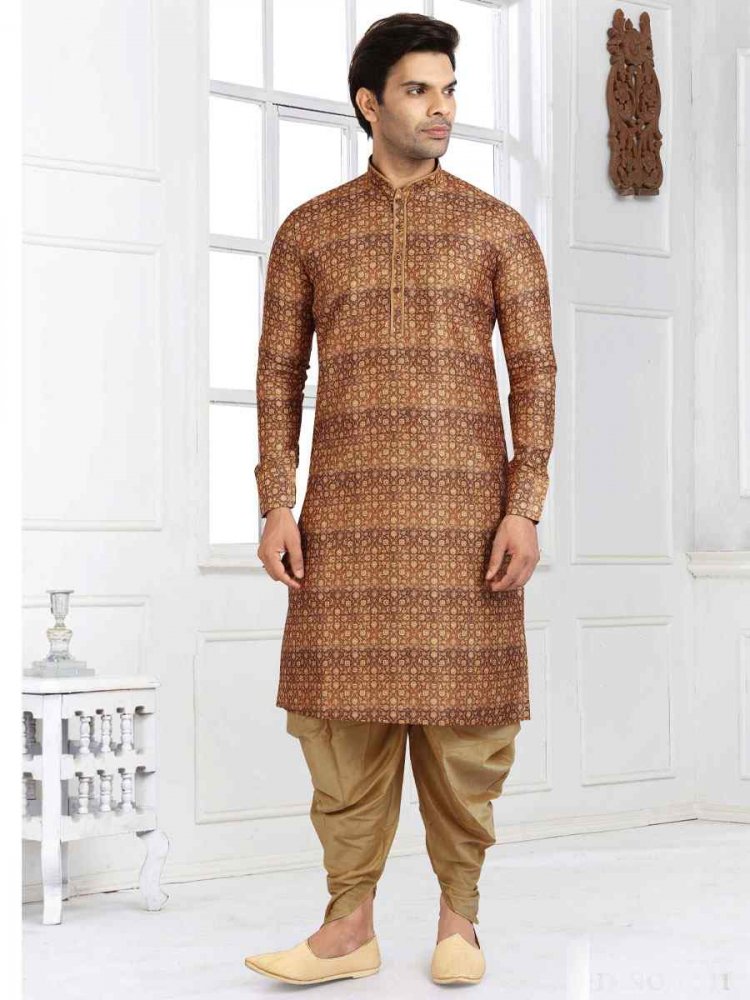 Multi Banarasi Silk Printed Festival Wedding Kurta