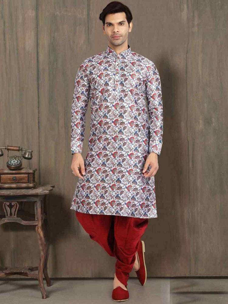 Multi Banarasi Silk Printed Festival Wedding Kurta