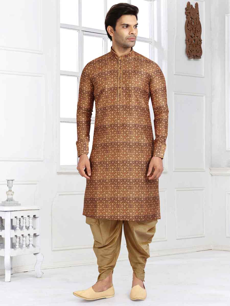Multi Banarasi Silk Printed Plain Festival Party Kurta