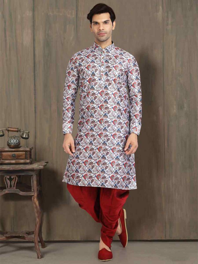 Multi Banarasi Silk Printed Plain Festival Party Kurta