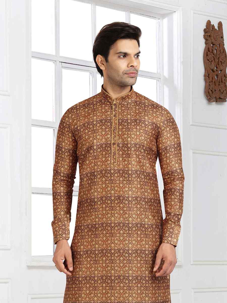 Multi Banarasi Silk Printed Plain Festival Party Kurta