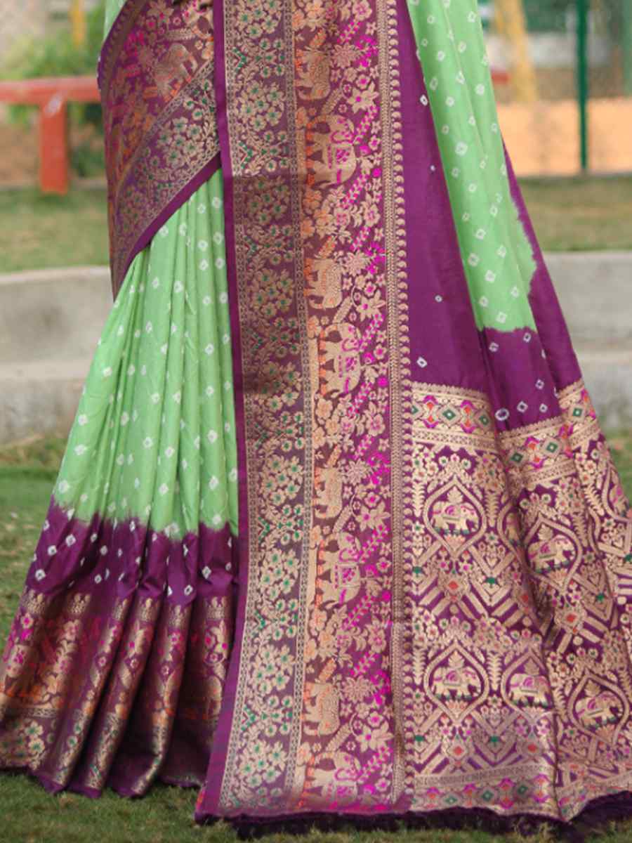 Multi Bandhani Kanjivaram Silk Handwoven Festival Wedding Heavy Border Saree