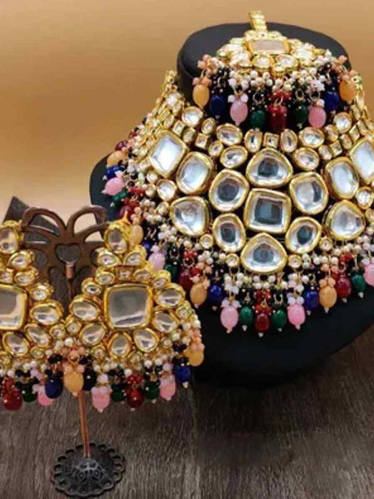 Multi Brass Bridal Wear Kundan Necklace