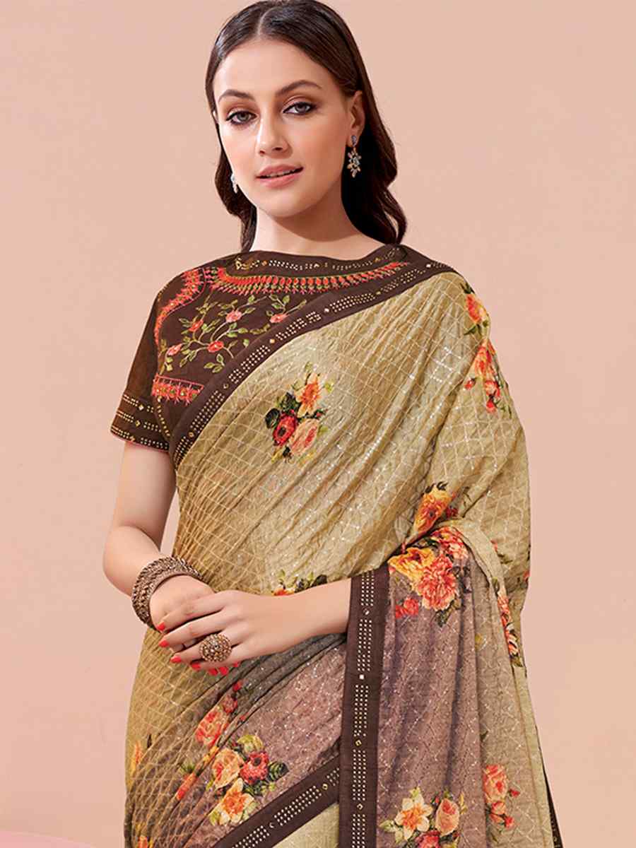 Multi Brasso Embroidered Party Casual Classic Style Saree