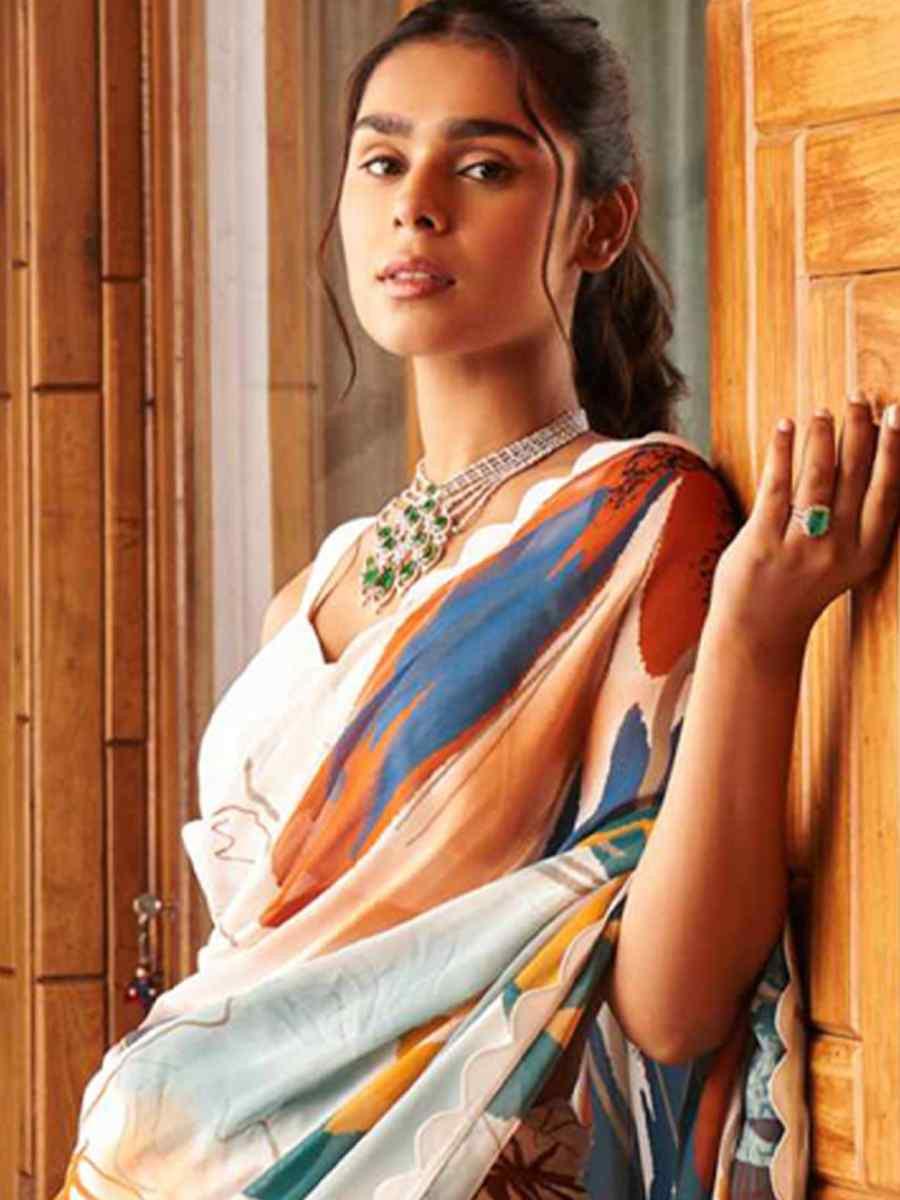 Multi Bright Moss Printed Festival Casual Contemporary Saree