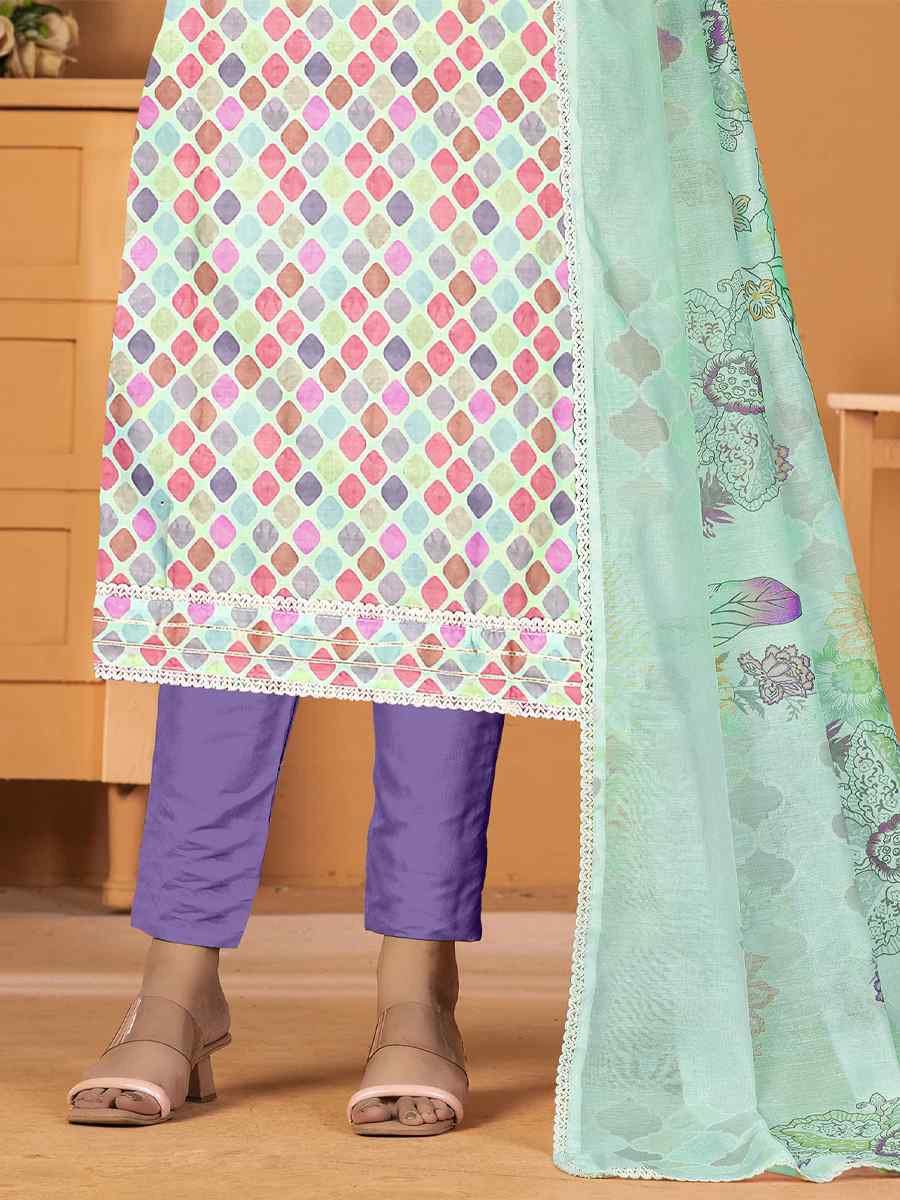 Multi Cambric Cotton Embroidered Casual Festival Pant Salwar Kameez