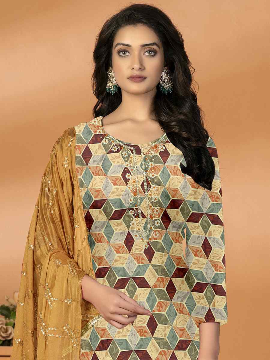 Multi Cambric Cotton Embroidered Casual Festival Pant Salwar Kameez