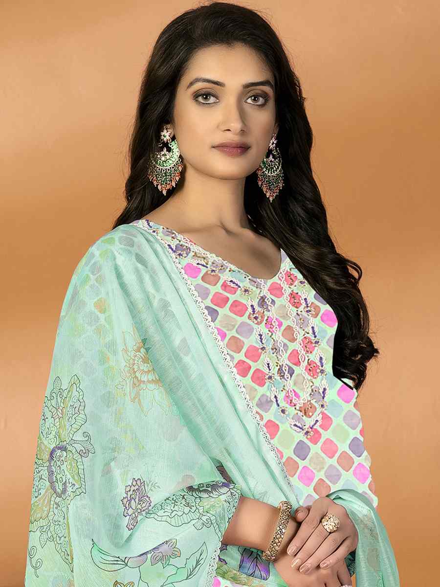 Multi Cambric Cotton Embroidered Casual Festival Pant Salwar Kameez