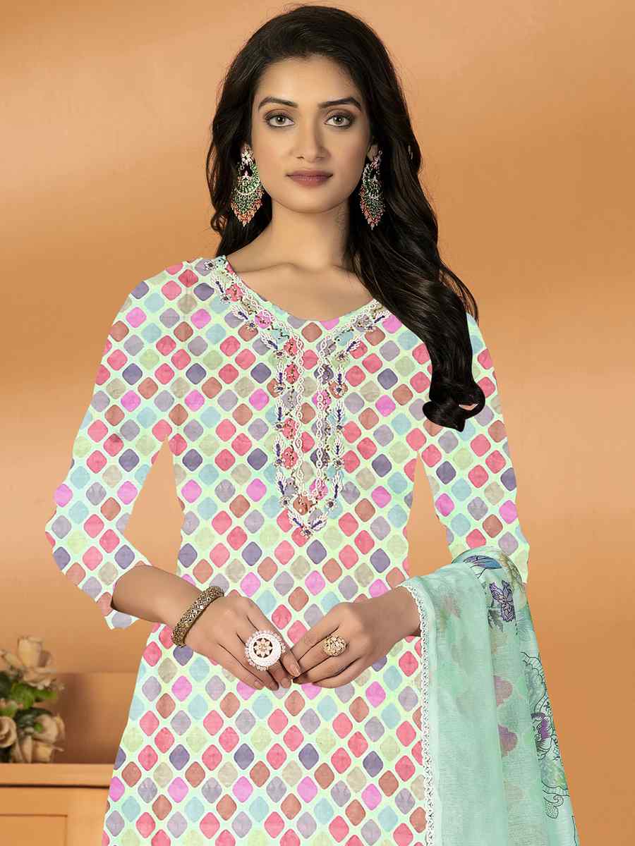 Multi Cambric Cotton Embroidered Casual Festival Pant Salwar Kameez