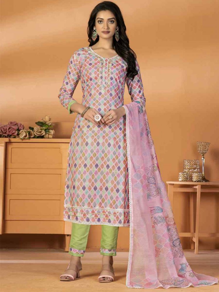 Multi Cambric Cotton Embroidered Casual Festival Pant Salwar Kameez