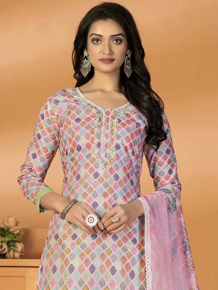 Multi Cambric Cotton Embroidered Casual Festival Pant Salwar Kameez
