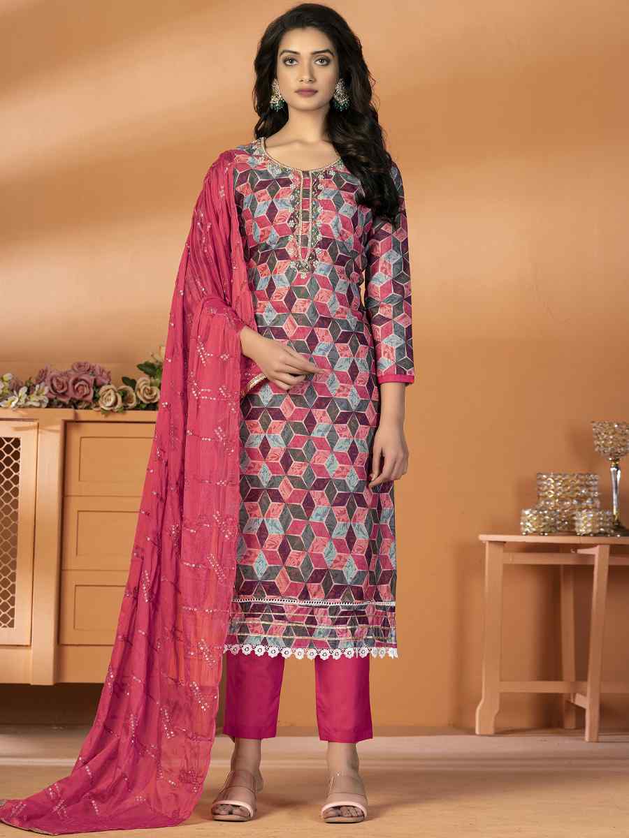 Multi Cambric Cotton Embroidered Casual Festival Pant Salwar Kameez