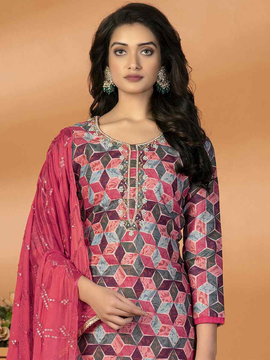 Multi Cambric Cotton Embroidered Casual Festival Pant Salwar Kameez