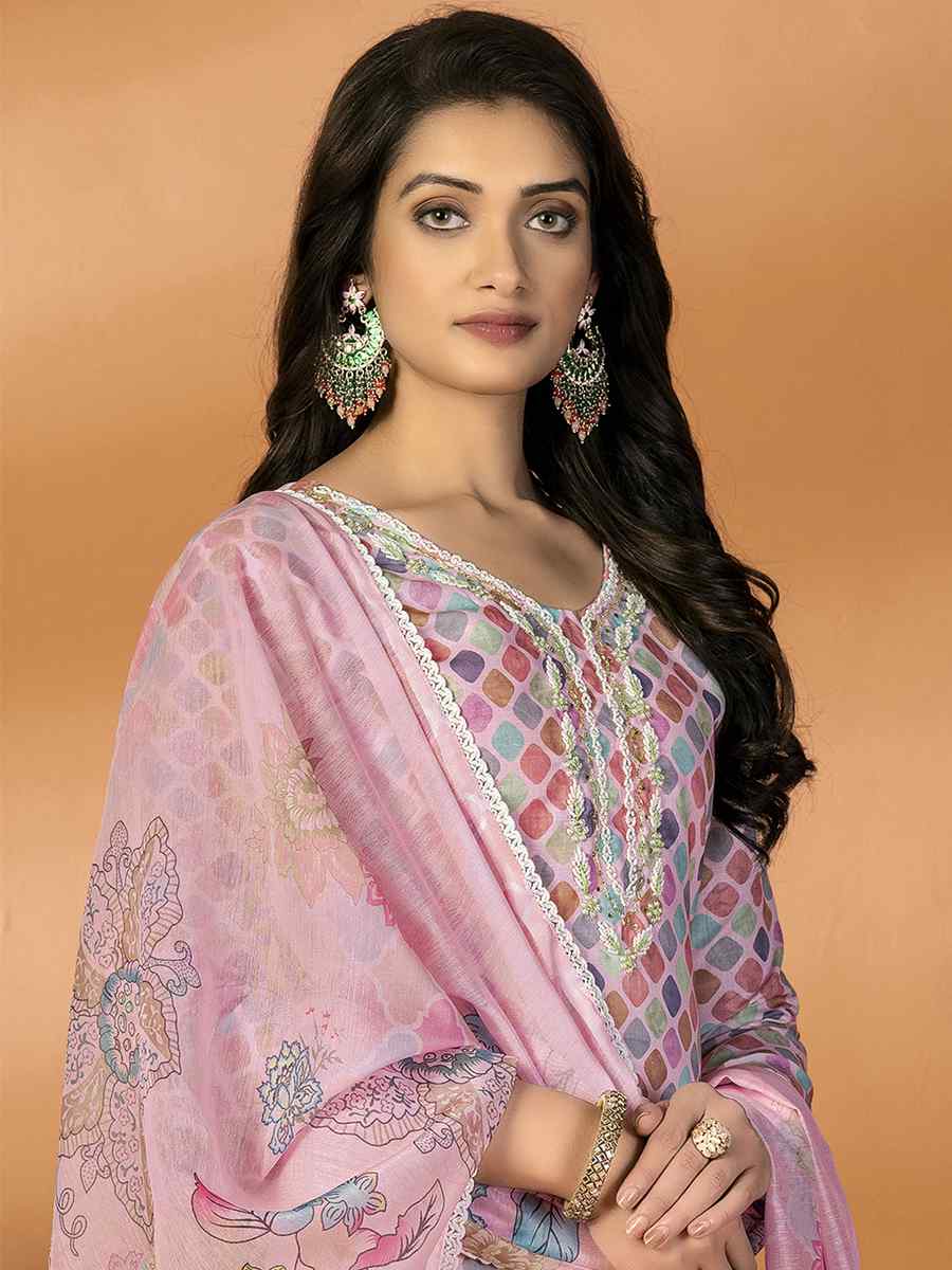 Multi Cambric Cotton Embroidered Casual Festival Pant Salwar Kameez