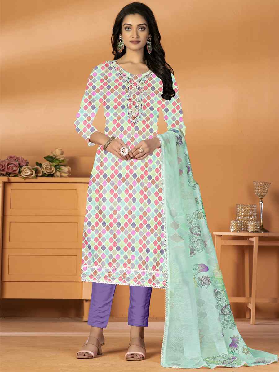 Multi Cambric Cotton Embroidered Casual Festival Pant Salwar Kameez