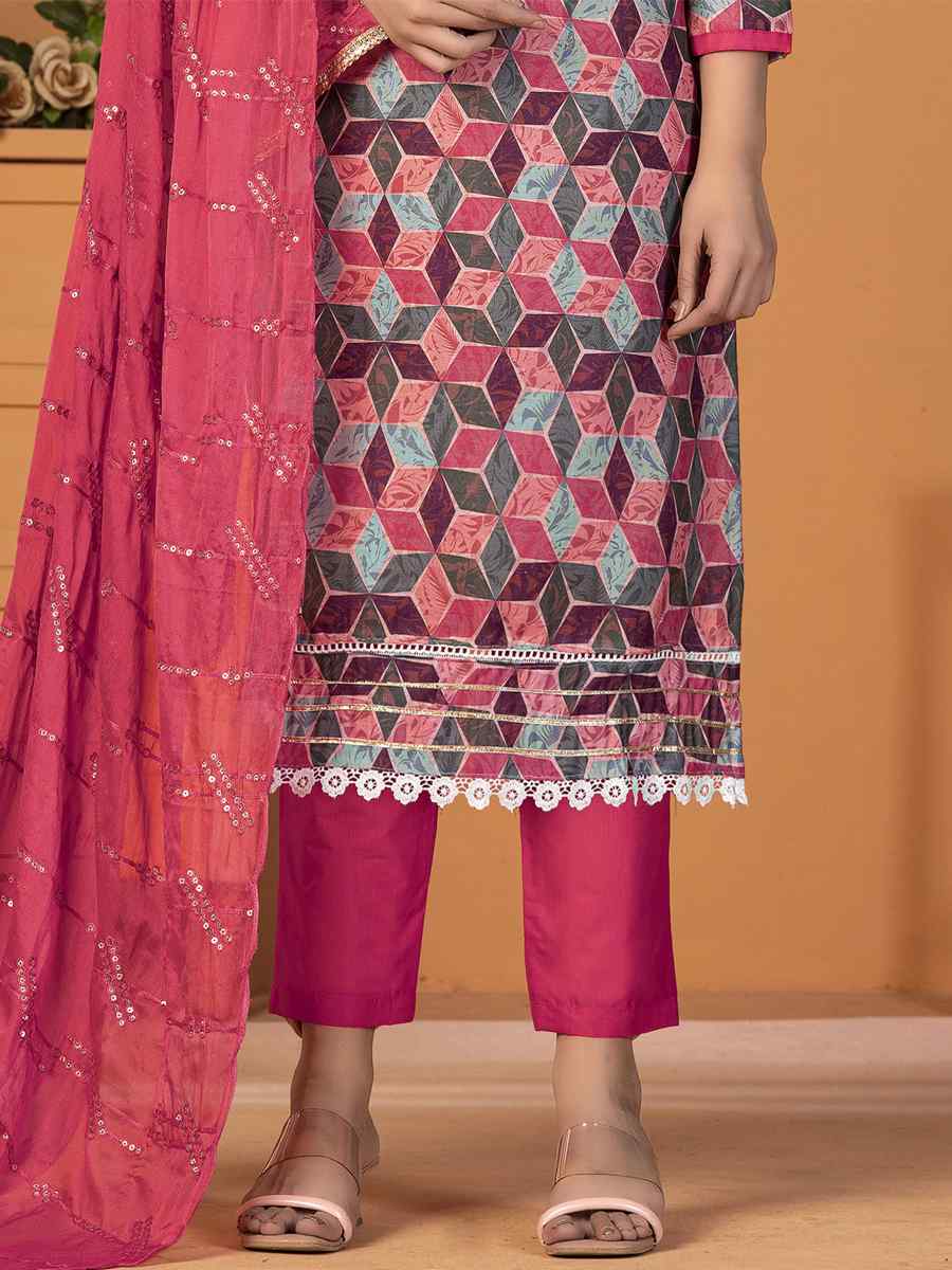 Multi Cambric Cotton Embroidered Casual Festival Pant Salwar Kameez