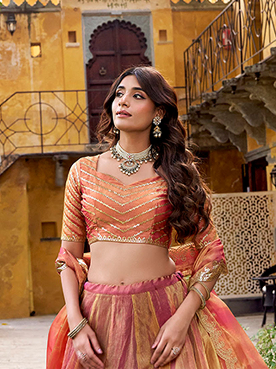 Multi Carika Silk Embroidery Sequins Wedding Party Festival Traditional Lehenga Choli