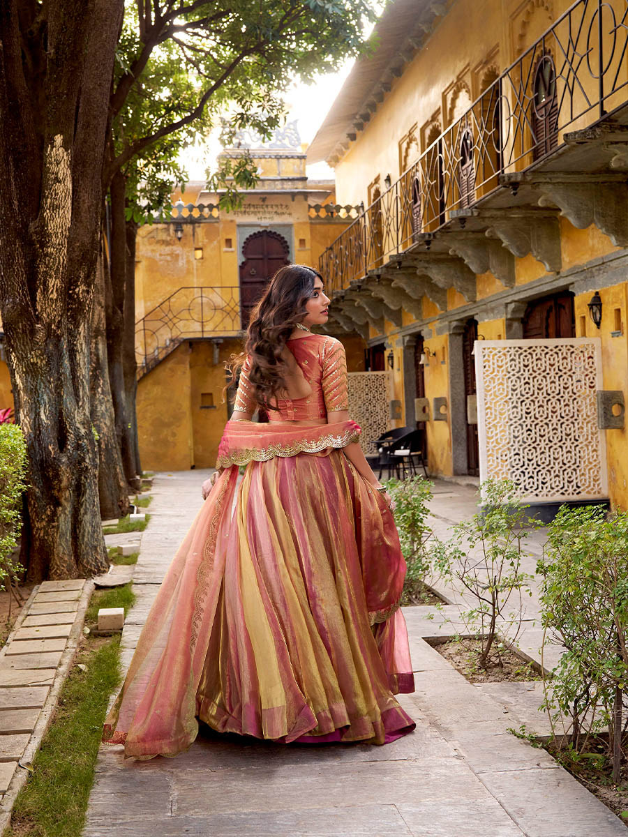 Multi Carika Silk Embroidery Sequins Wedding Party Festival Traditional Lehenga Choli