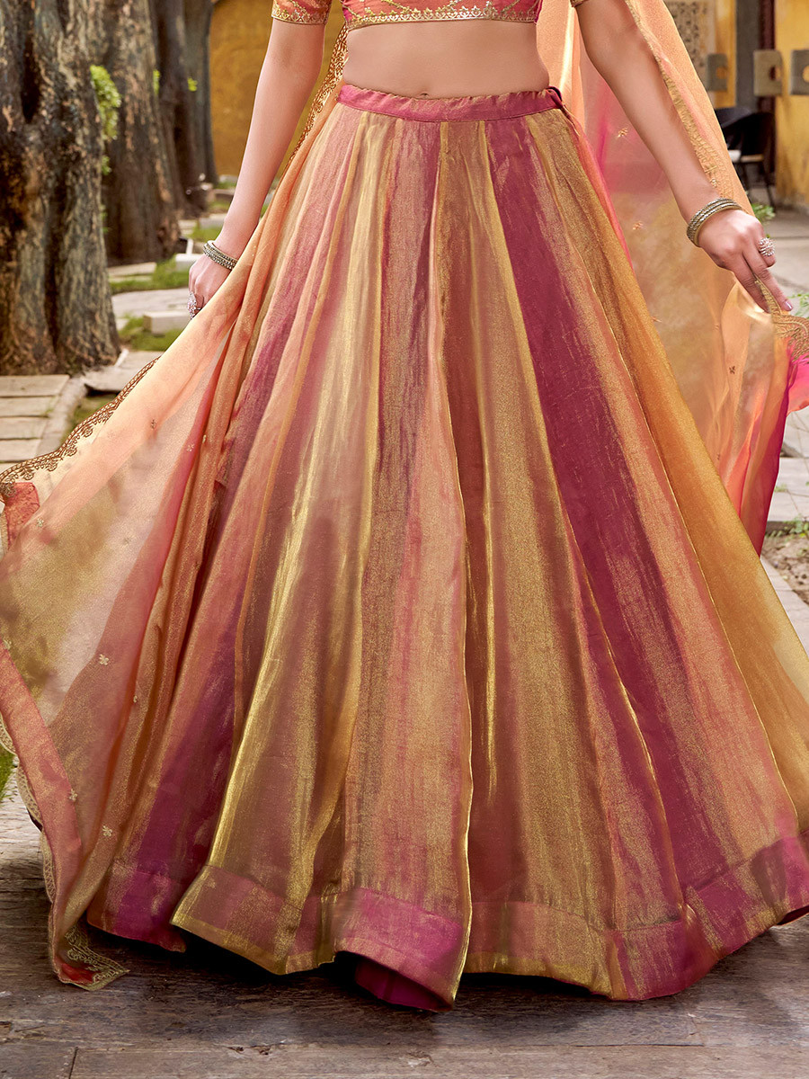 Multi Carika Silk Embroidery Sequins Wedding Party Festival Traditional Lehenga Choli