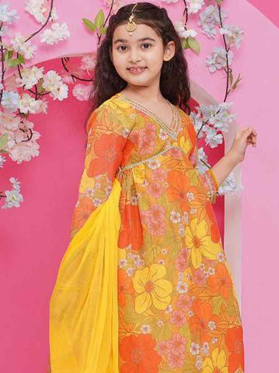 Multi Chanderi Cotton Printed Casual Festival Kurta Sharara Girls Wear