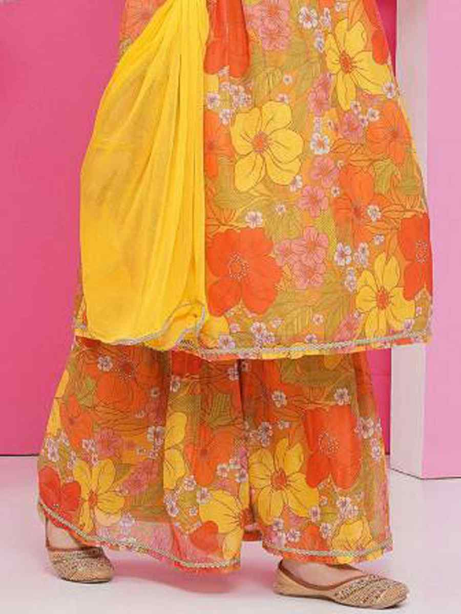 Multi Chanderi Cotton Printed Casual Festival Kurta Sharara Girls Wear