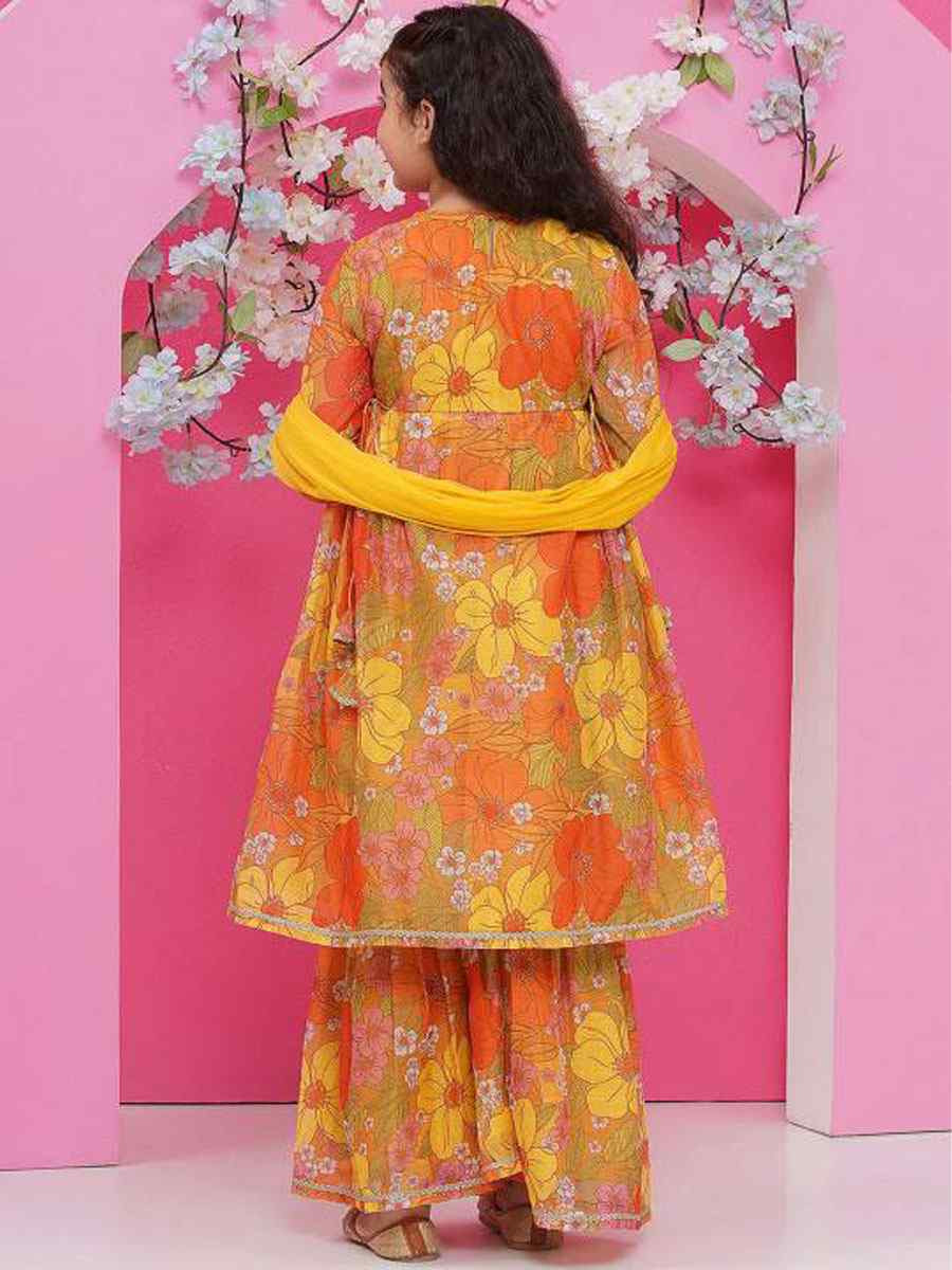 Multi Chanderi Cotton Printed Casual Festival Kurta Sharara Girls Wear