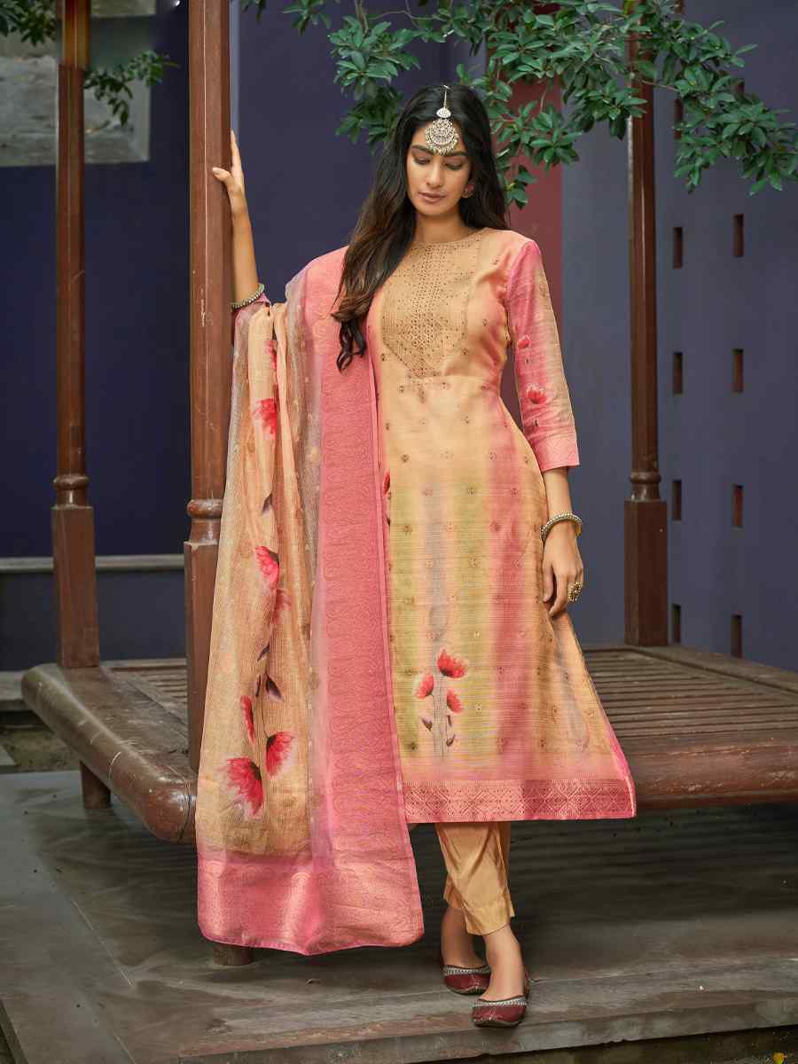 Multi Chanderi Jacquard Embroidered Festival Wedding Anarkali Salwar Kameez