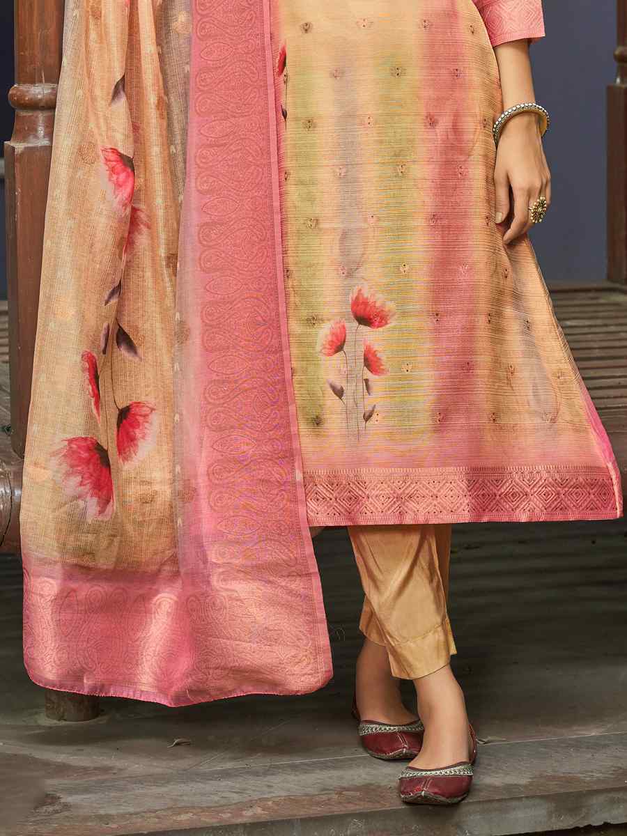 Multi Chanderi Jacquard Embroidered Festival Wedding Anarkali Salwar Kameez