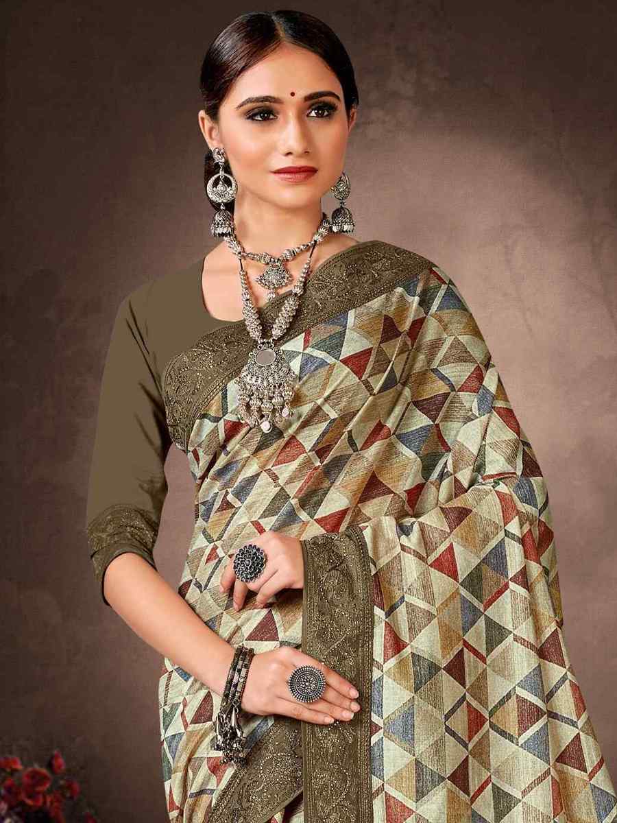Multi Chanderi Silk Printed Casual Festival Classic Style Saree