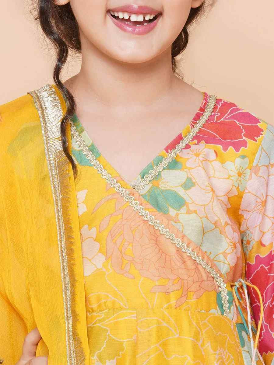 Multi Chanderi Silk Printed Casual Festival Kurta Sharara Girls Wear