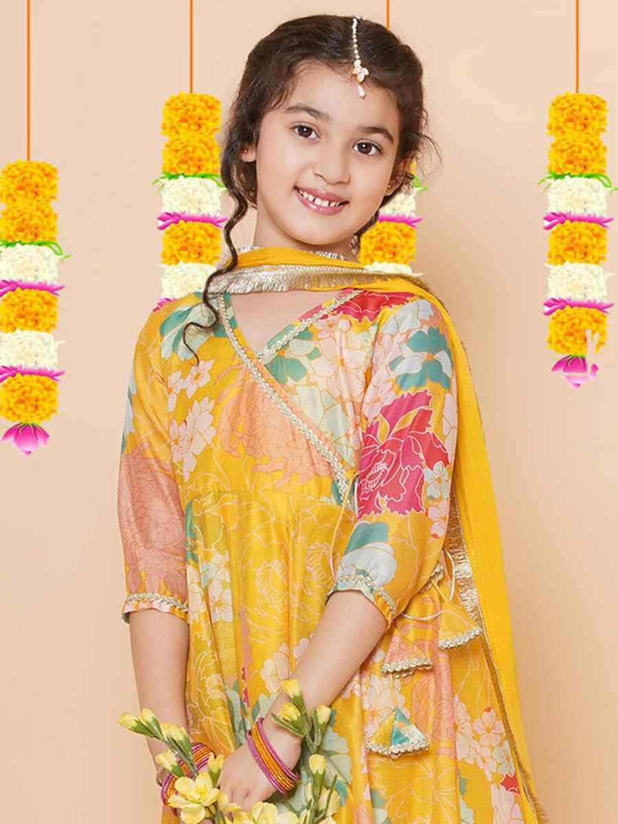 Multi Chanderi Silk Printed Casual Festival Kurta Sharara Girls Wear